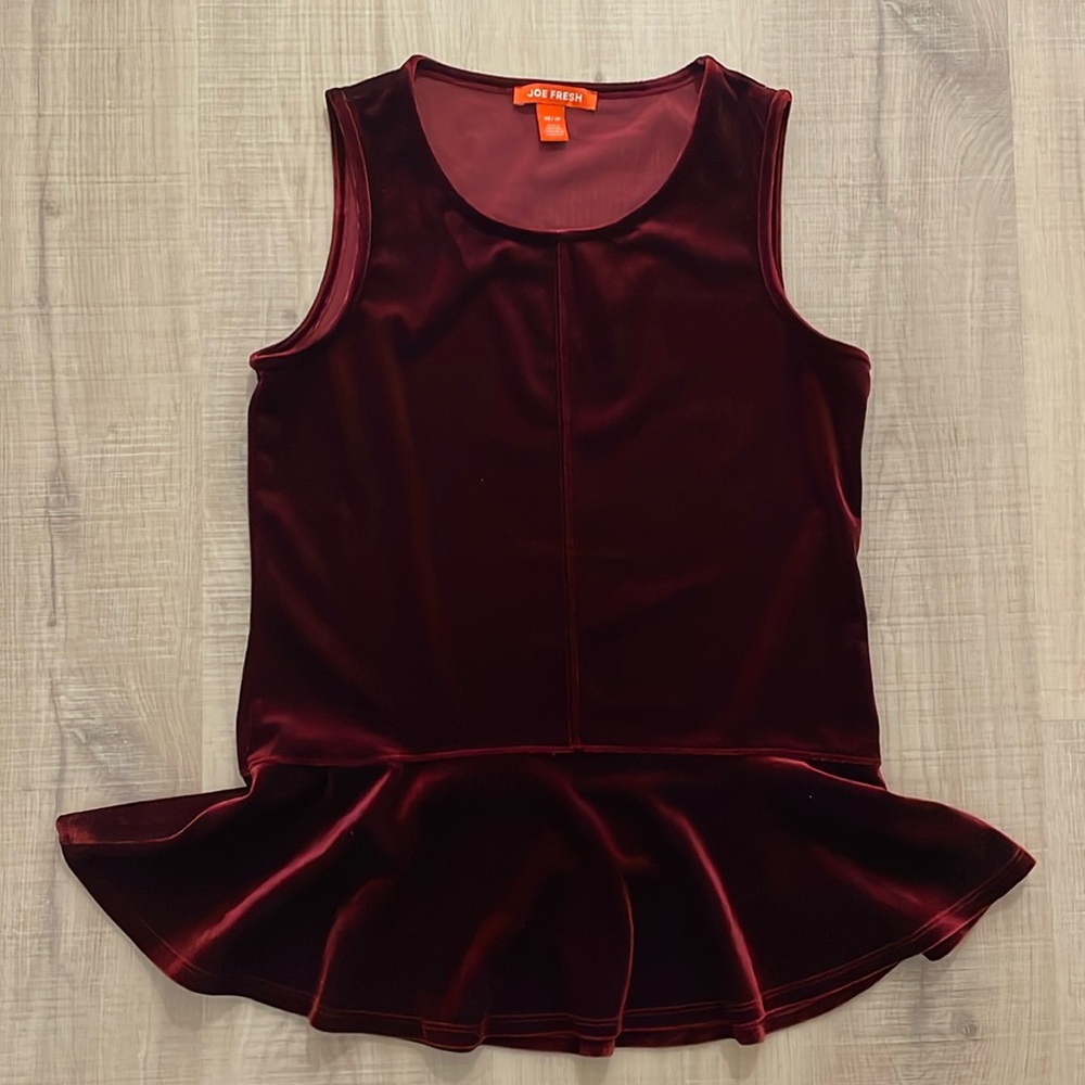 XS Joe Fresh red velvet peplum top